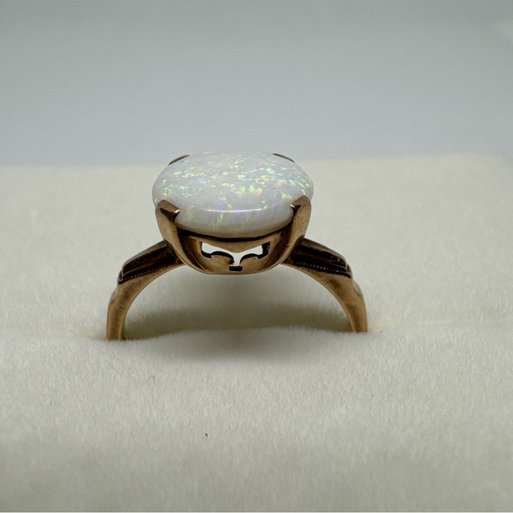 Vintage 10K Yellow Gold Opal Ring Size 6.25 Cocktail Heirloom Elegant Antique - Picture 6 of 14